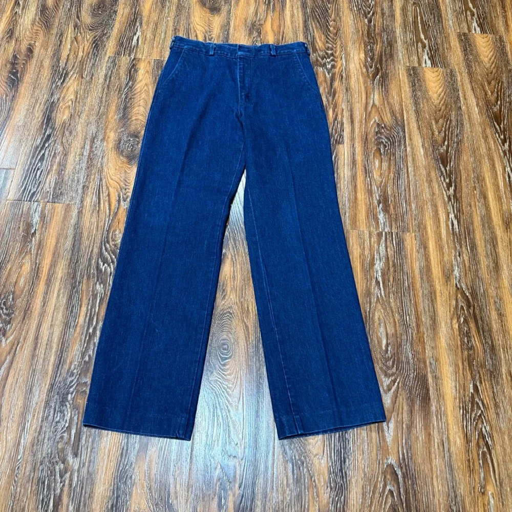 Lee 32x32 Denim Trousers Mens Dark Blue Vintage Wide Leg Heavy Cotton USA Made